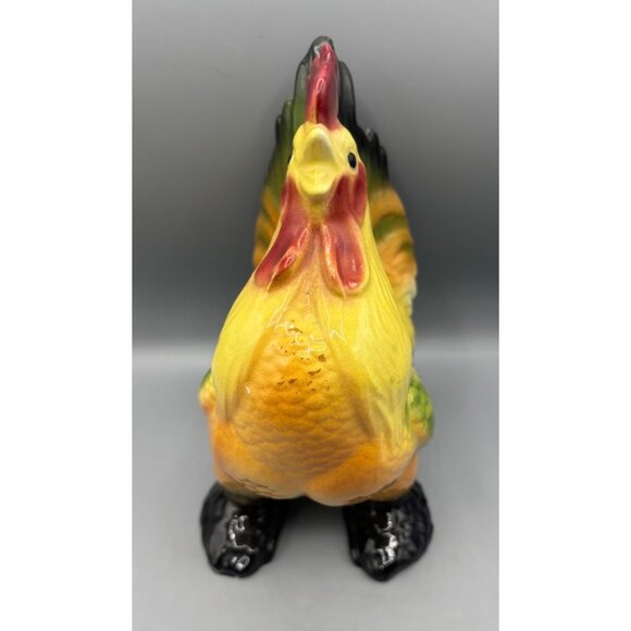 Vtg Ceramic Rooster Chicken Planter Multicolor Farmhouse Style - Picture 2 of 7